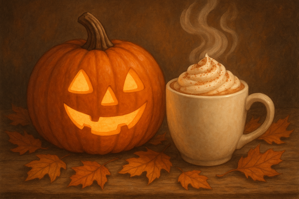 cute jack-o-lantern pumpkin spice coffee