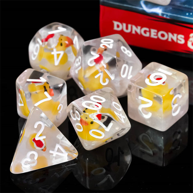 Yellow Duck Red Hat 7-Dice Set w/White Numbers Dnd Dice Set