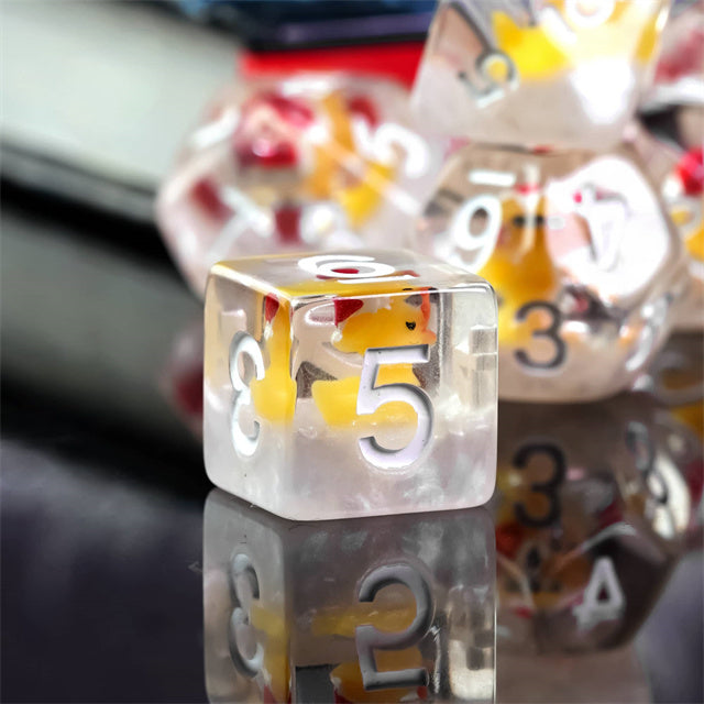 Yellow Duck Red Hat 7-Dice Set w/White Numbers Dnd Dice Set