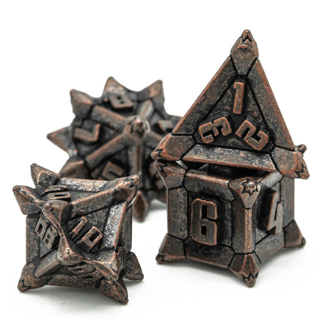 Ancient Copper Pinwheel Strengthened Metal 7-Dice Set | Metal DND Dice