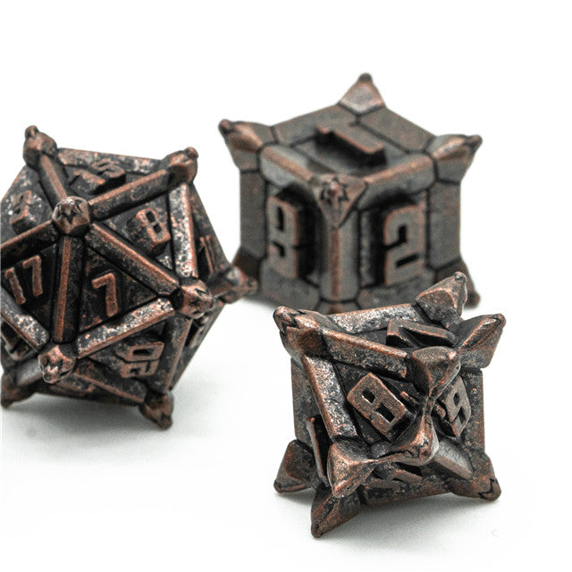 Ancient Copper Pinwheel Strengthened Metal 7-Dice Set | Metal DND Dice