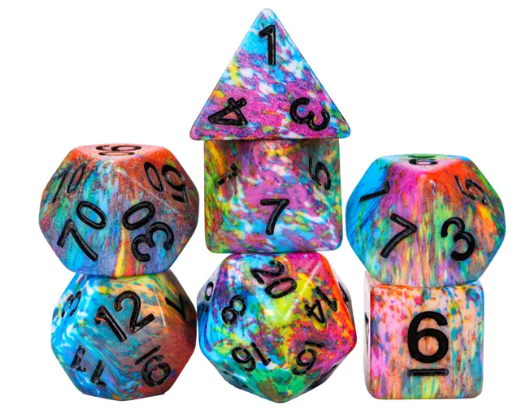 Multi-Colour Mix Pattern Dice 7-Dice Set w/Black Dnd Dice Resin