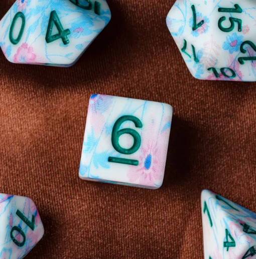 Blue-Pink Multi-Colour Mix Pattern Dice 7-Dice Set w/Teal Dnd Dice Resin