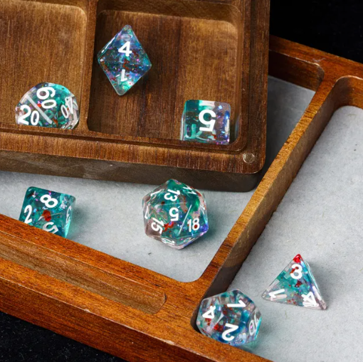 Blue & Teal 7-Dice Set | Swirl Foil Series Dice Semi-Translucent