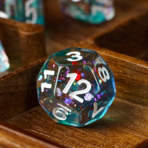 Blue & Teal 7-Dice Set | Swirl Foil Series Dice Semi-Translucent