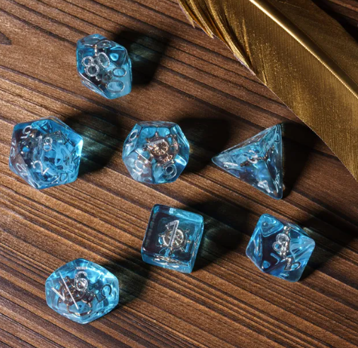 Nautical Odyssey Blue 7-Dice Set DND RPG Dice Gold Rudder Inclusion