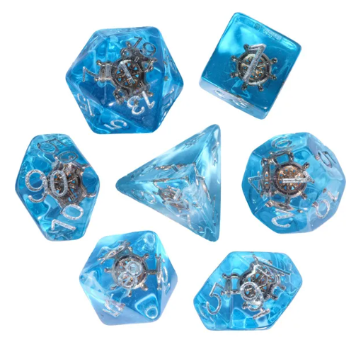 Nautical Odyssey Blue 7-Dice Set DND RPG Dice Gold Rudder Inclusion