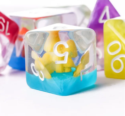 Enchanted Forest Mushroom Dice Set: 7-Piece Clear Resin RPG Dice w/Vibrant Botanicals