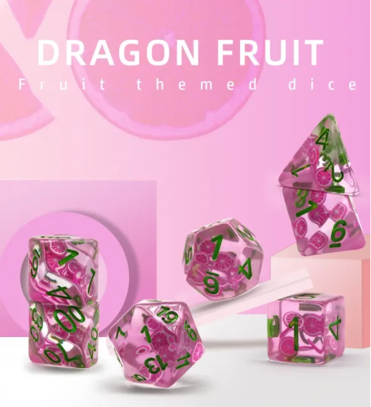 Dragon Fruit Themed Dice | 7-Dice Resin Dice Set Dnd Role Playing Set
