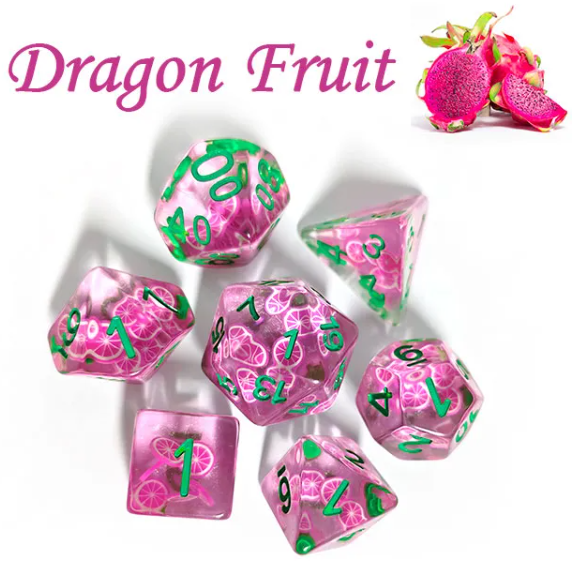 Dragon Fruit Themed Dice | 7-Dice Resin Dice Set Dnd Role Playing Set