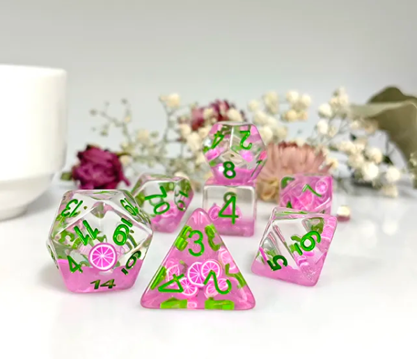 Dragon Fruit Themed Dice | 7-Dice Resin Dice Set Dnd Role Playing Set