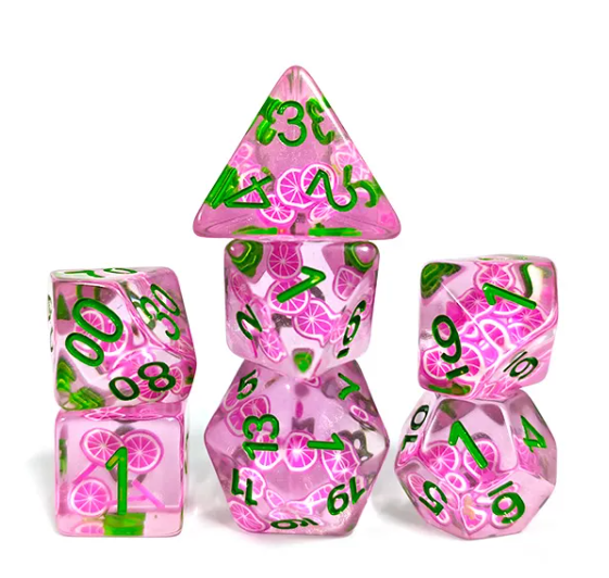 Dragon Fruit Themed Dice | 7-Dice Resin Dice Set Dnd Role Playing Set