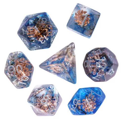 Divine Radiance: Paladin's Celestial Sun Dice Set | Blue & Clear Sun Dice