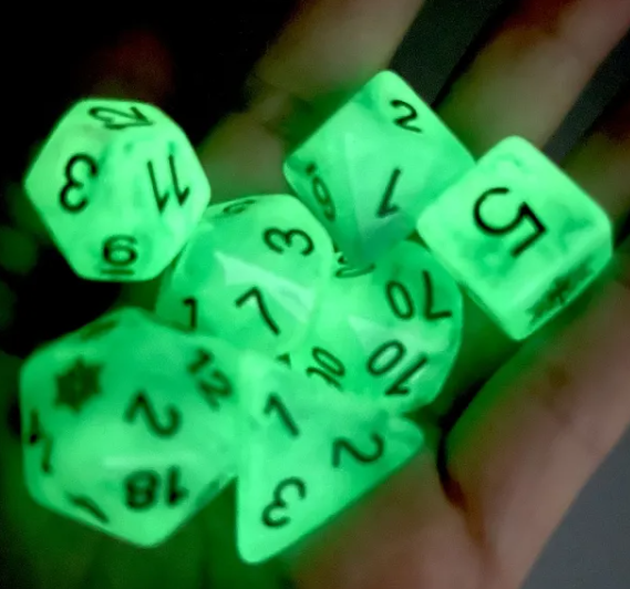 Emerald Blizzard: Green Snowflake D&D 7-Dice Set w/Snowflake Emblem