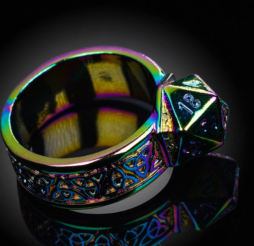 Dice Ring Rainbow Metal Triquetra | DND Convention Cosplay