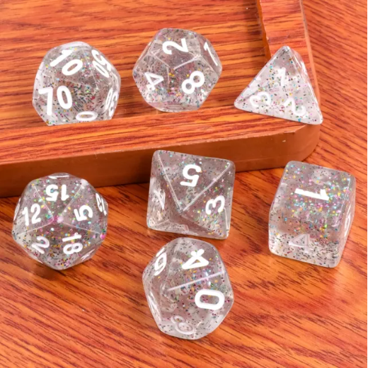 Kindergarten Garland Glitter 7-Dice Set w/White Numbers Dnd Dice Set