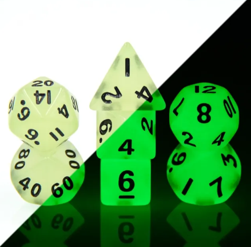 Green Glow 7-Dice Mini-Dice RPG Set Glow-in-Dark Miniature Dice