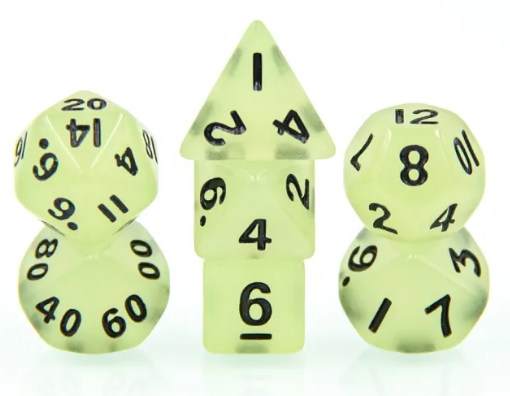 Green Glow 7-Dice Mini-Dice RPG Set Glow-in-Dark Miniature Dice