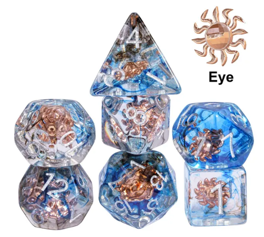 Divine Radiance: Paladin's Celestial Sun Dice Set | Blue & Clear Sun Dice