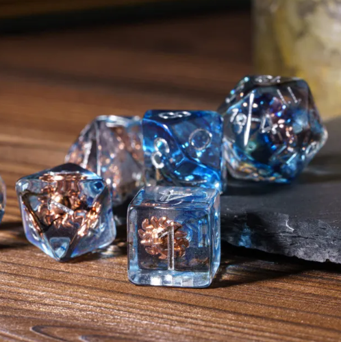 Divine Radiance: Paladin's Celestial Sun Dice Set | Blue & Clear Sun Dice