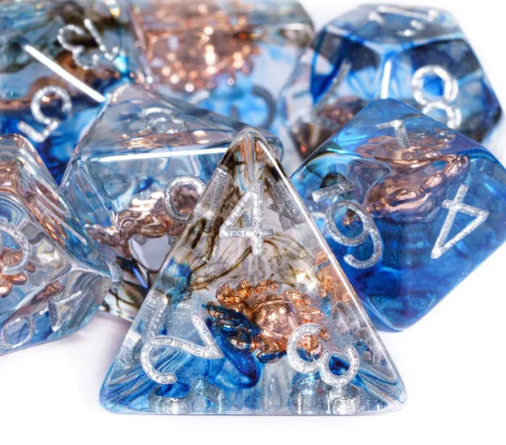 Divine Radiance: Paladin's Celestial Sun Dice Set | Blue & Clear Sun Dice