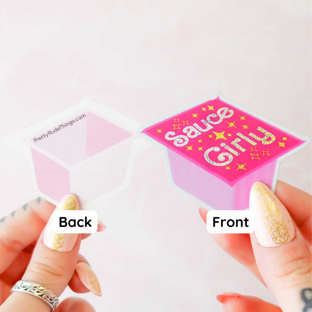 Sauce Girly Pink Holographic Sticker, 2.6 x 1.9 in.