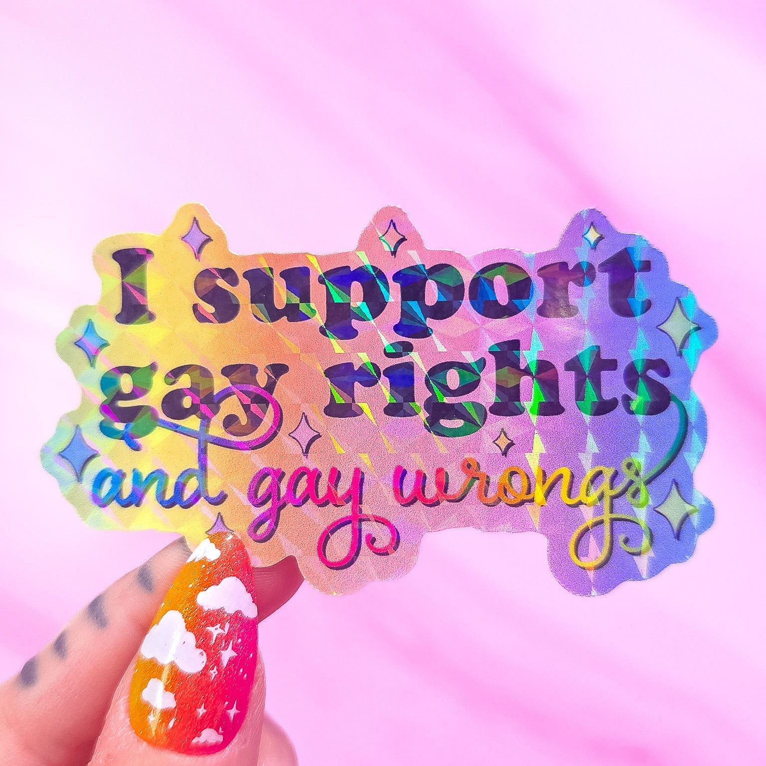 I Support Gay Rights, And Gay Wrongs Sticker, 3.2 x 1.9 in.