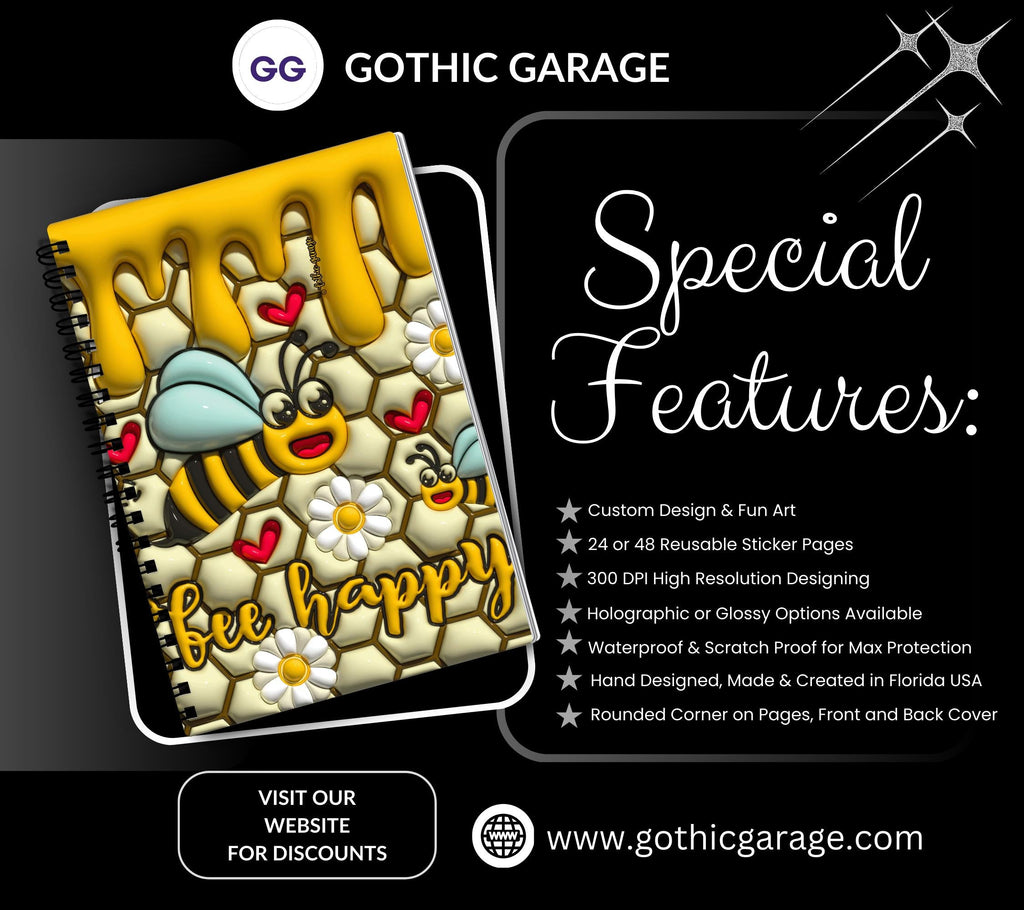 Bee Happy Honey Power Reusable Sticker Book, Perfect Gift to Personalize,  Kids and Adult Friendly Sticker Organizer