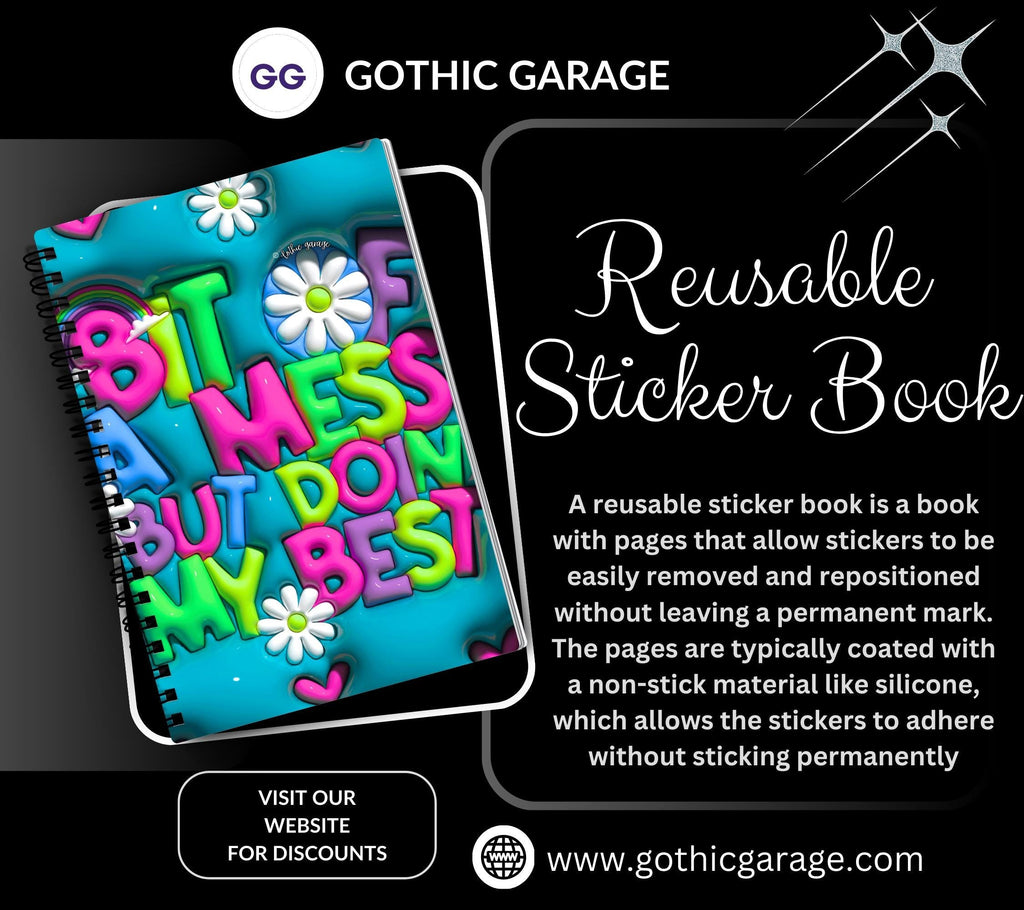 Bit Of A Mess, But Doing My Best Reusable Sticker Book, Perfect Fun Gift to Personalize for Sticker Collectors