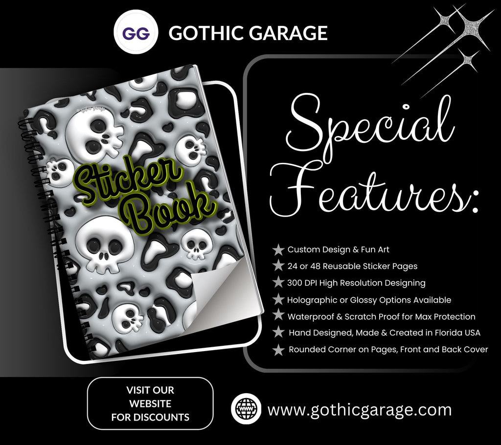 Cartoon Skeletons Reusable Sticker Book, Perfect Gift to Personalize,  Kids and Adult Friendly Sticker Organizer