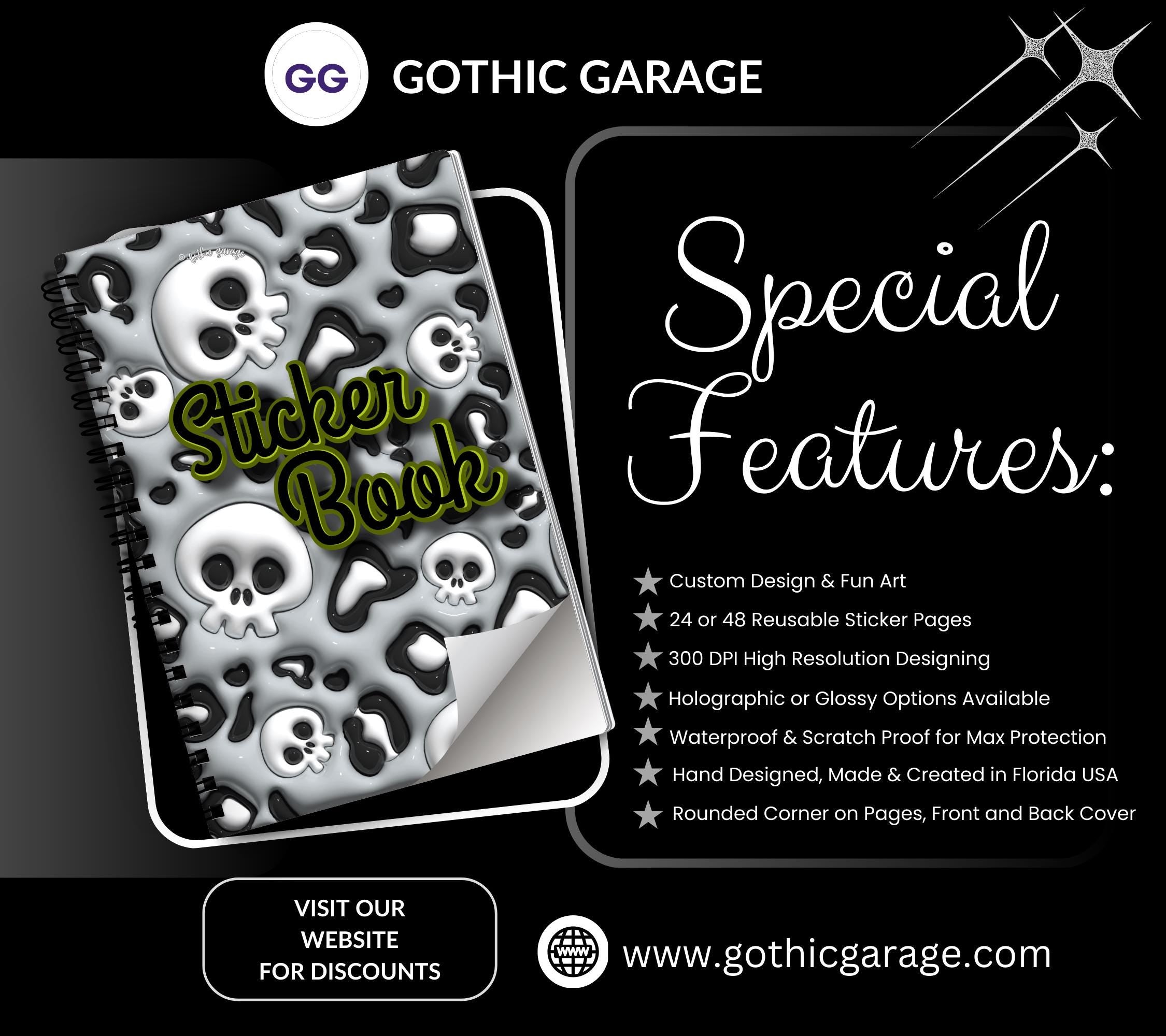 Cartoon Skeletons Reusable Sticker Book, Perfect Gift to Personalize,  Kids and Adult Friendly Sticker Organizer