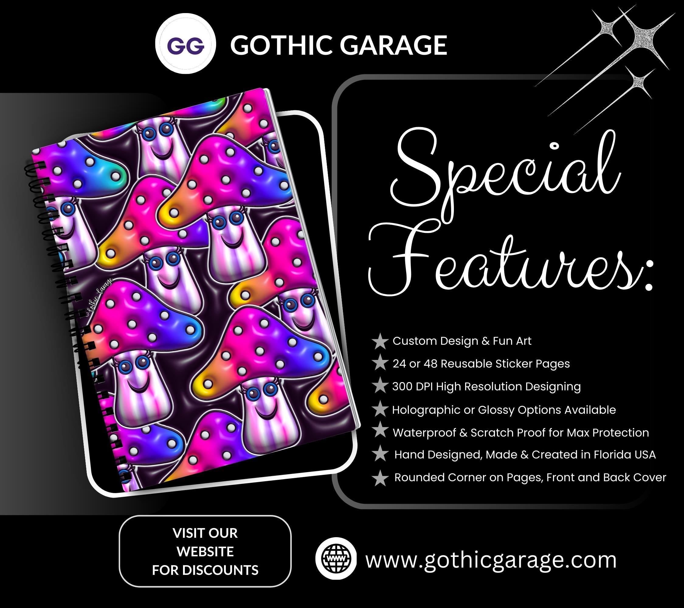 Happy Mushrooms Reusable Sticker Book, Perfect Gift to Personalize,  Kids and Adult Friendly Sticker Organizer