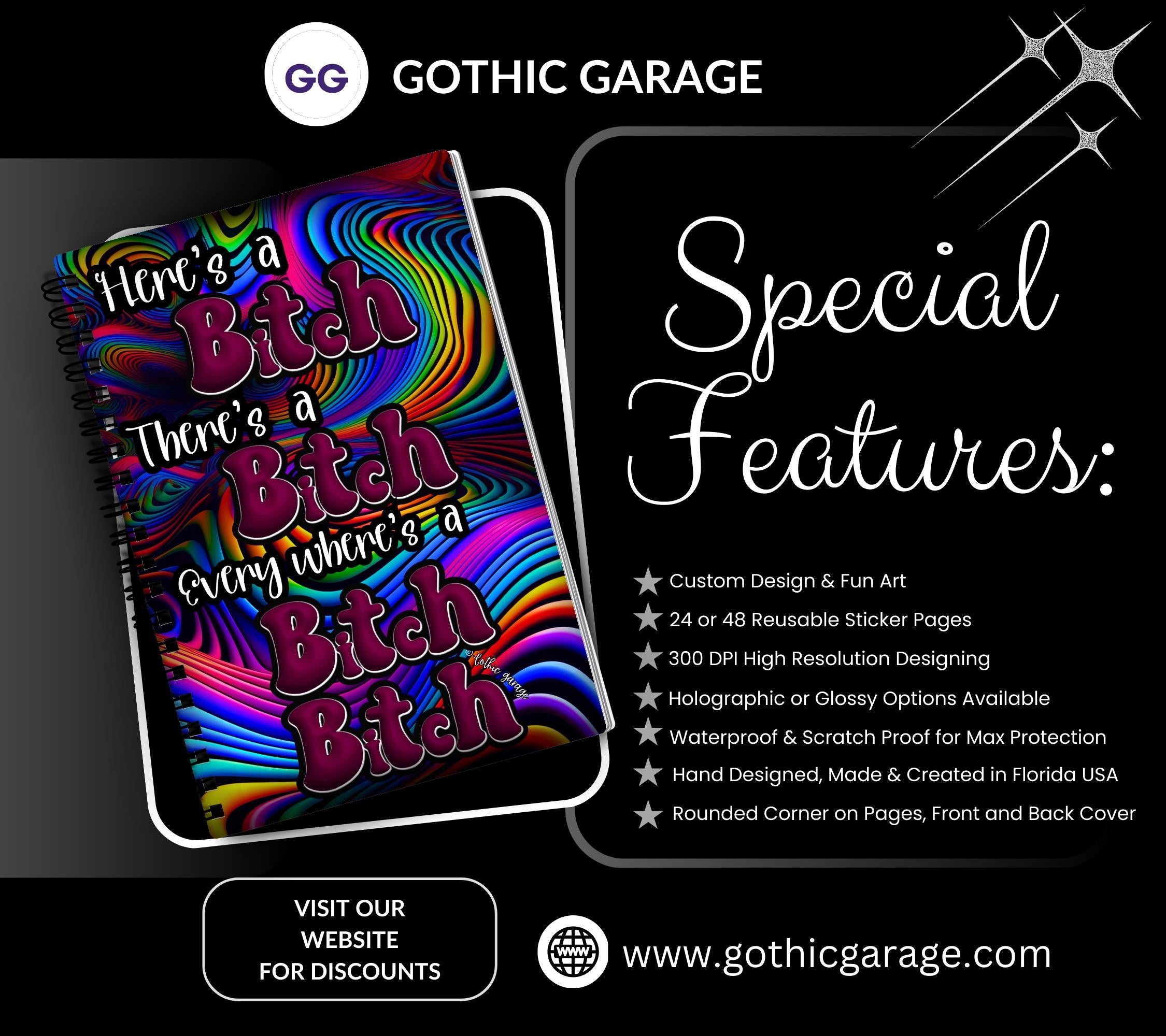 Psychedelic Sweary Rhythms Reusable Sticker Book, Adult Vibe Sticker Album, Perfect Gift to Personalize for Sticker Collectors