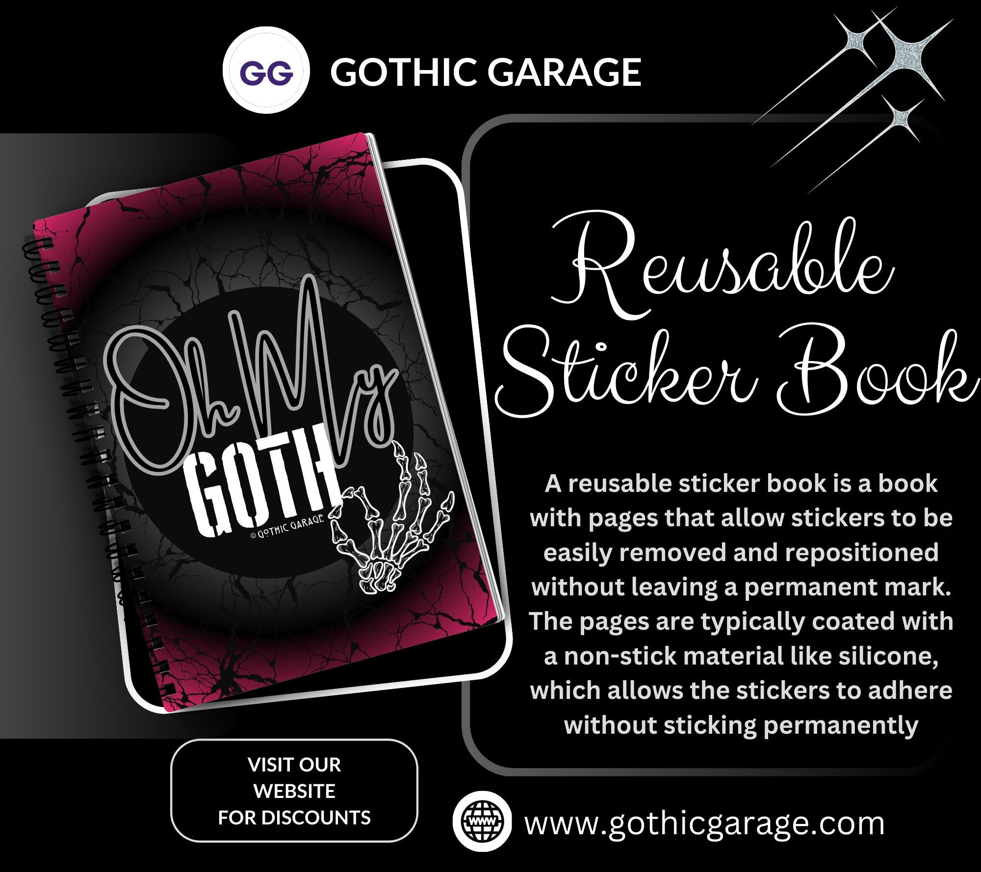 Oh My Goth Skeleton Hand Reusable Sticker Book, Perfect Gift to Personalize,  Sticker Organizer Album
