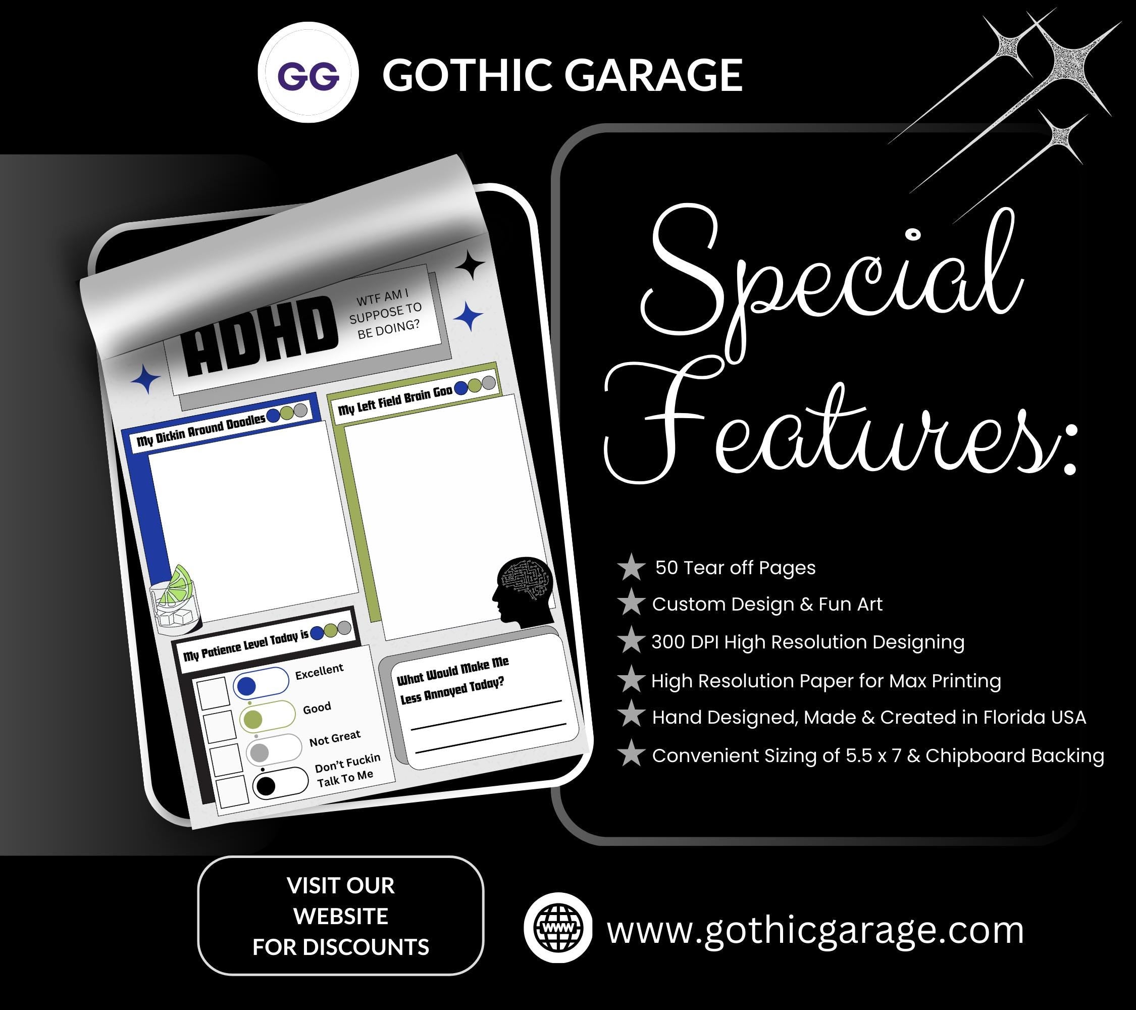 Adult ADHD Humor Notepad, Sarcastic & Sassy, Perfect Gift for Adults Coping with ADHD, Coworkers and Friends