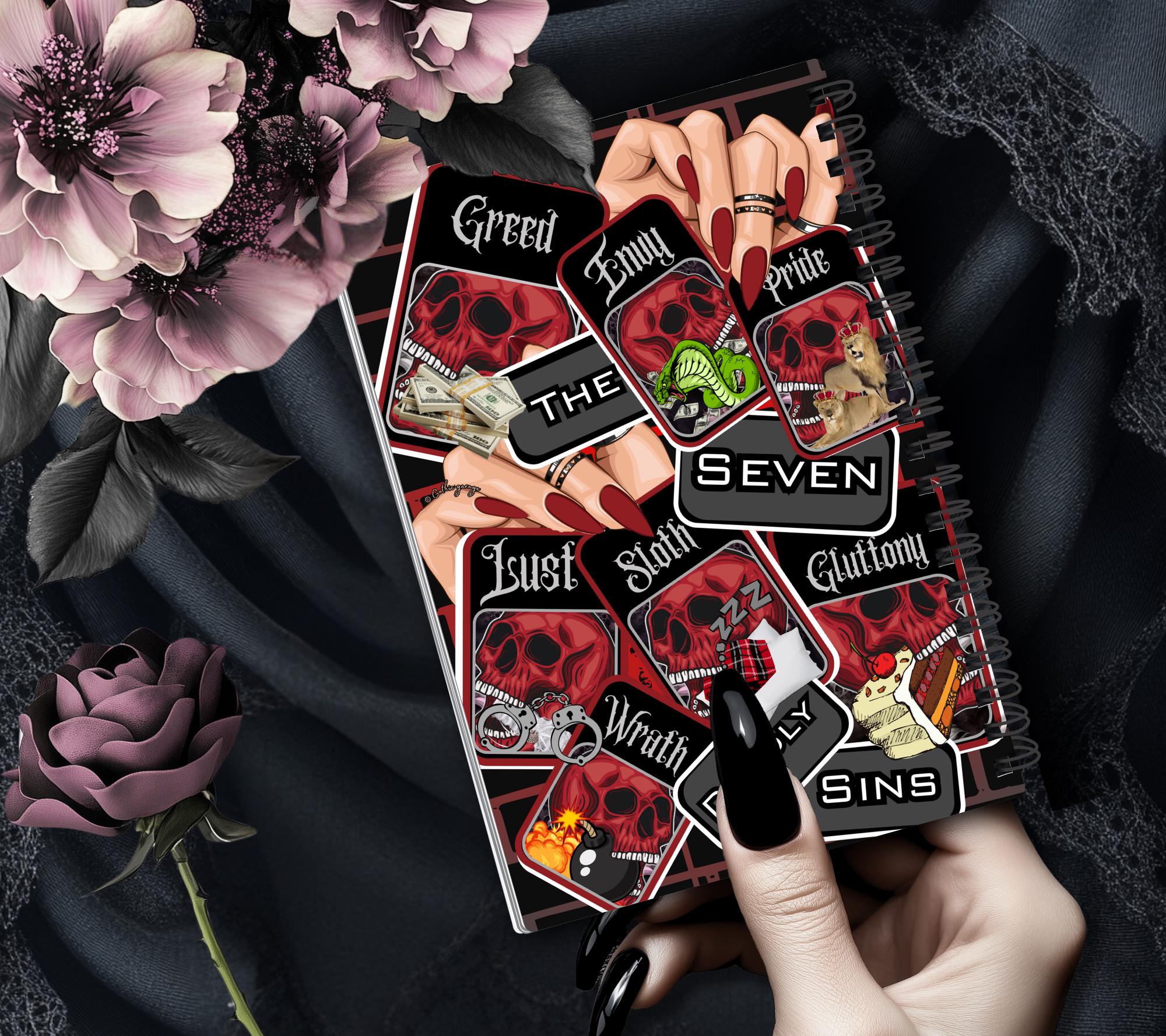 7 Deadly Sins Reusable Sticker Book, Gothic Vibe Sticker Album, Perfect Gift to Personalize for Goth Lovers & Sticker Collectors