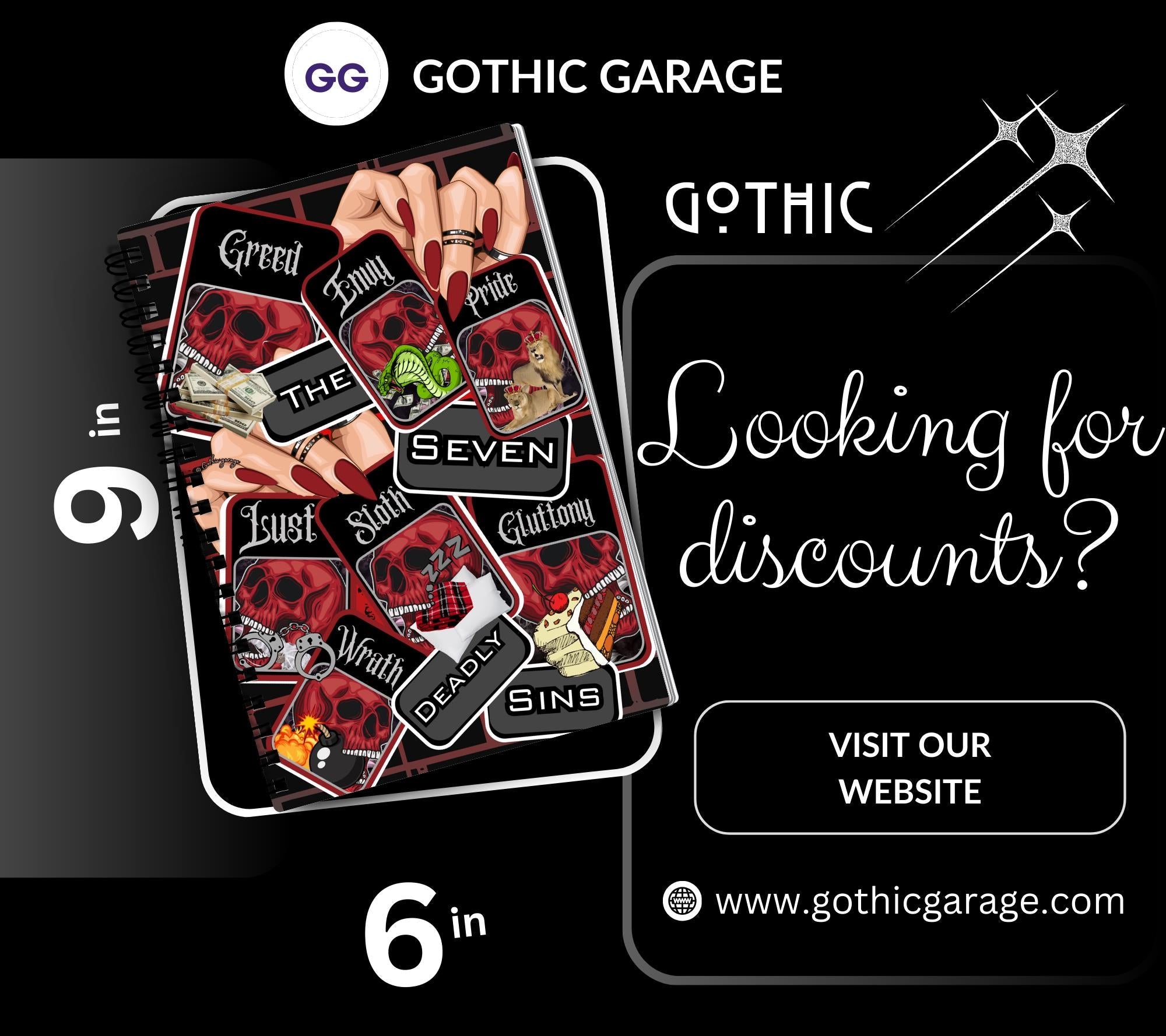 7 Deadly Sins Reusable Sticker Book, Gothic Vibe Sticker Album, Perfect Gift to Personalize for Goth Lovers & Sticker Collectors