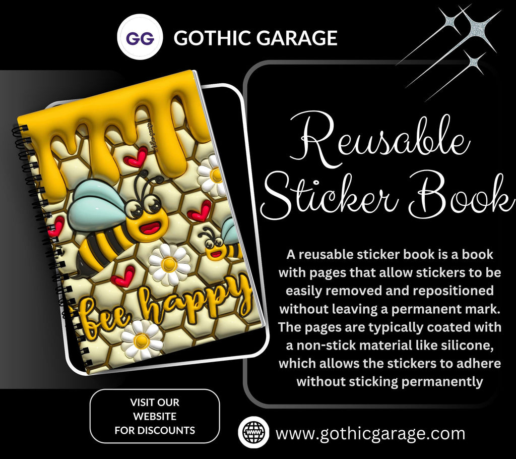 Bee Happy Honey Power Reusable Sticker Book, Perfect Gift to Personalize,  Kids and Adult Friendly Sticker Organizer