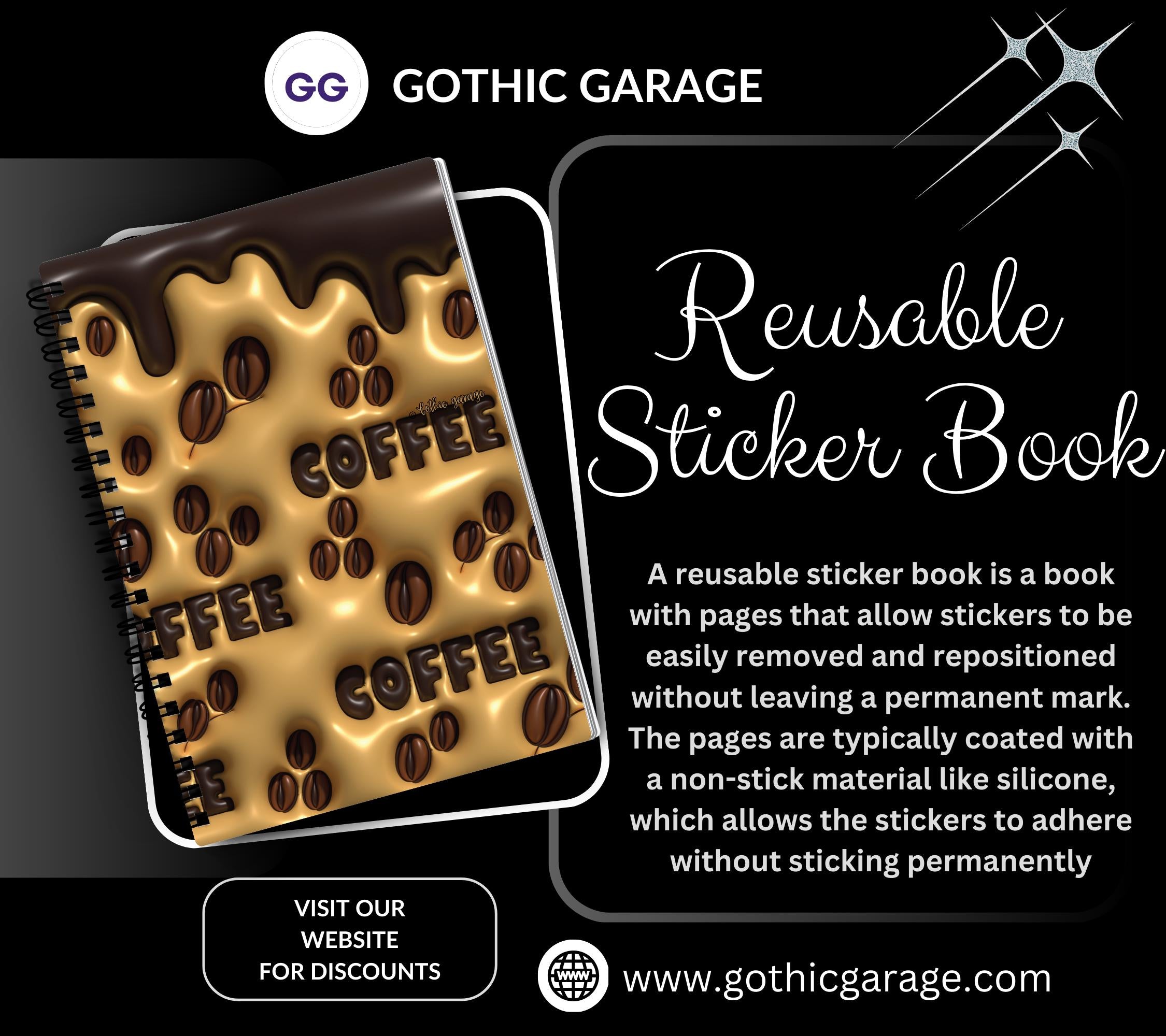 Coffee Beans Reusable Sticker Book, Perfect Fun Gift to Personalize for Coffee Lovers & Sticker Collectors