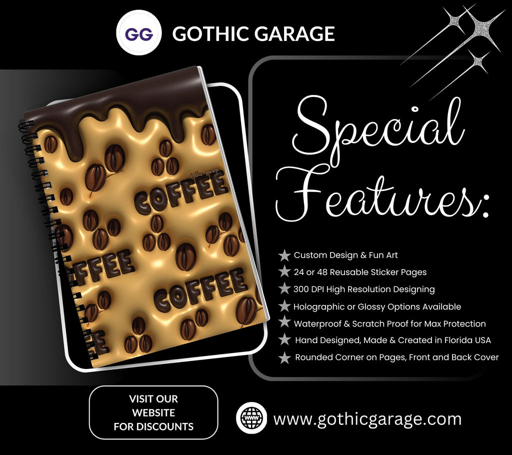 Coffee Beans Reusable Sticker Book, Perfect Fun Gift to Personalize for Coffee Lovers & Sticker Collectors