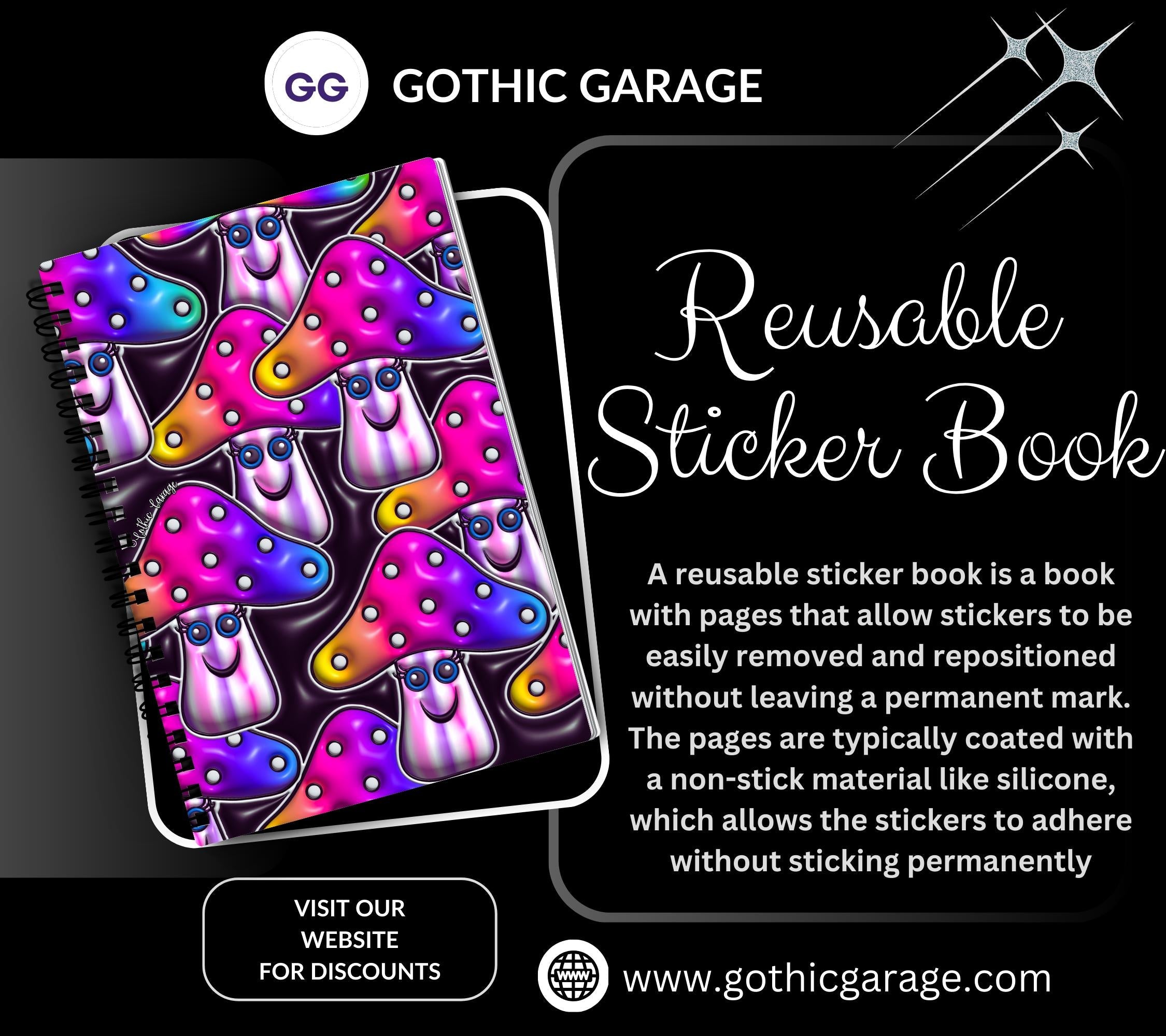 Happy Mushrooms Reusable Sticker Book, Perfect Gift to Personalize,  Kids and Adult Friendly Sticker Organizer