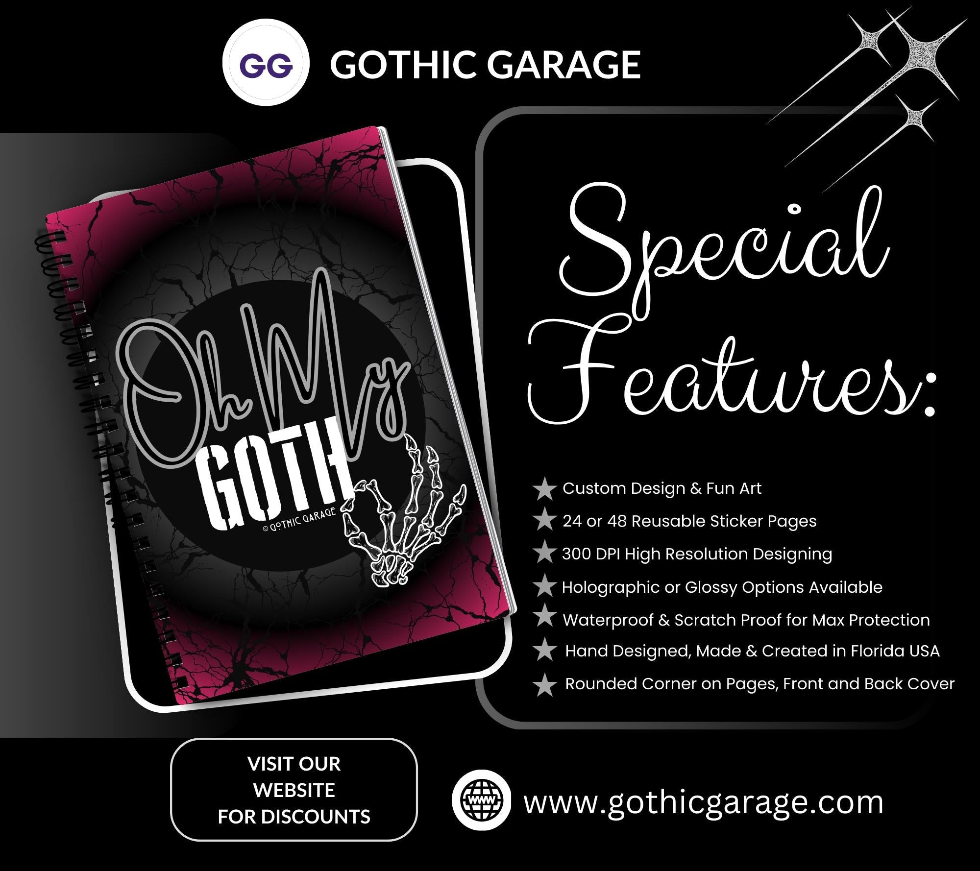 Oh My Goth Skeleton Hand Reusable Sticker Book, Perfect Gift to Personalize,  Sticker Organizer Album