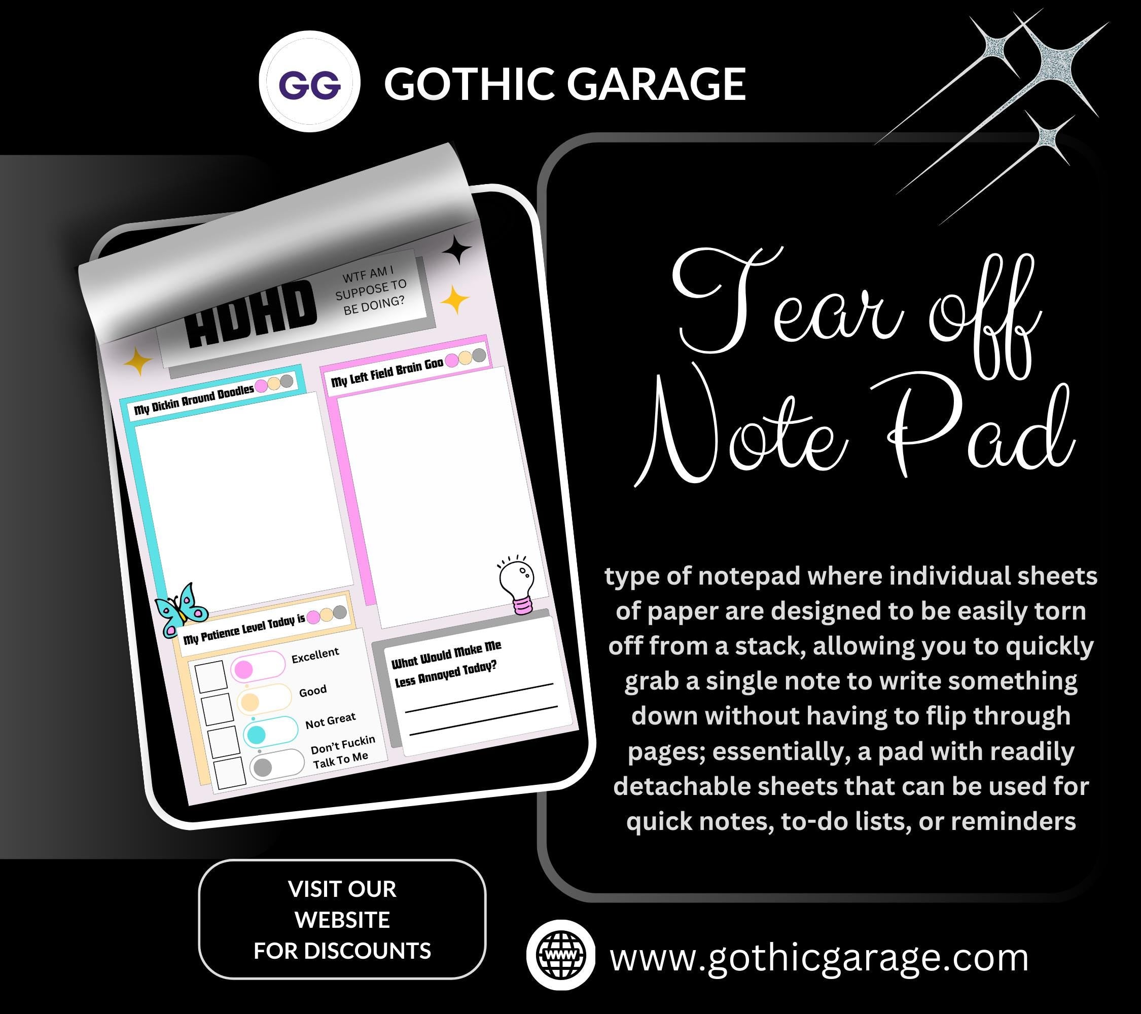 Adult ADHD Humor Notepad, Sarcastic & Sassy, Perfect Gift for Adults Coping with ADHD, Coworkers and Friends