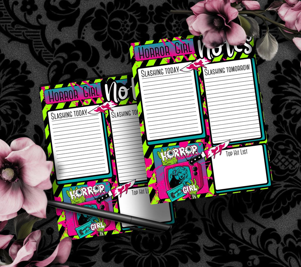 Horror Girl Slasher Tear-Off Notepad – 50 Sheets, Retro Horror Aesthetic, Spooky To-Do List