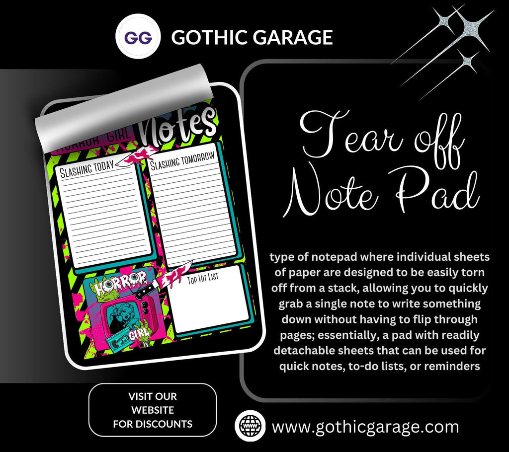 Horror Girl Slasher Tear-Off Notepad – 50 Sheets, Retro Horror Aesthetic, Spooky To-Do List