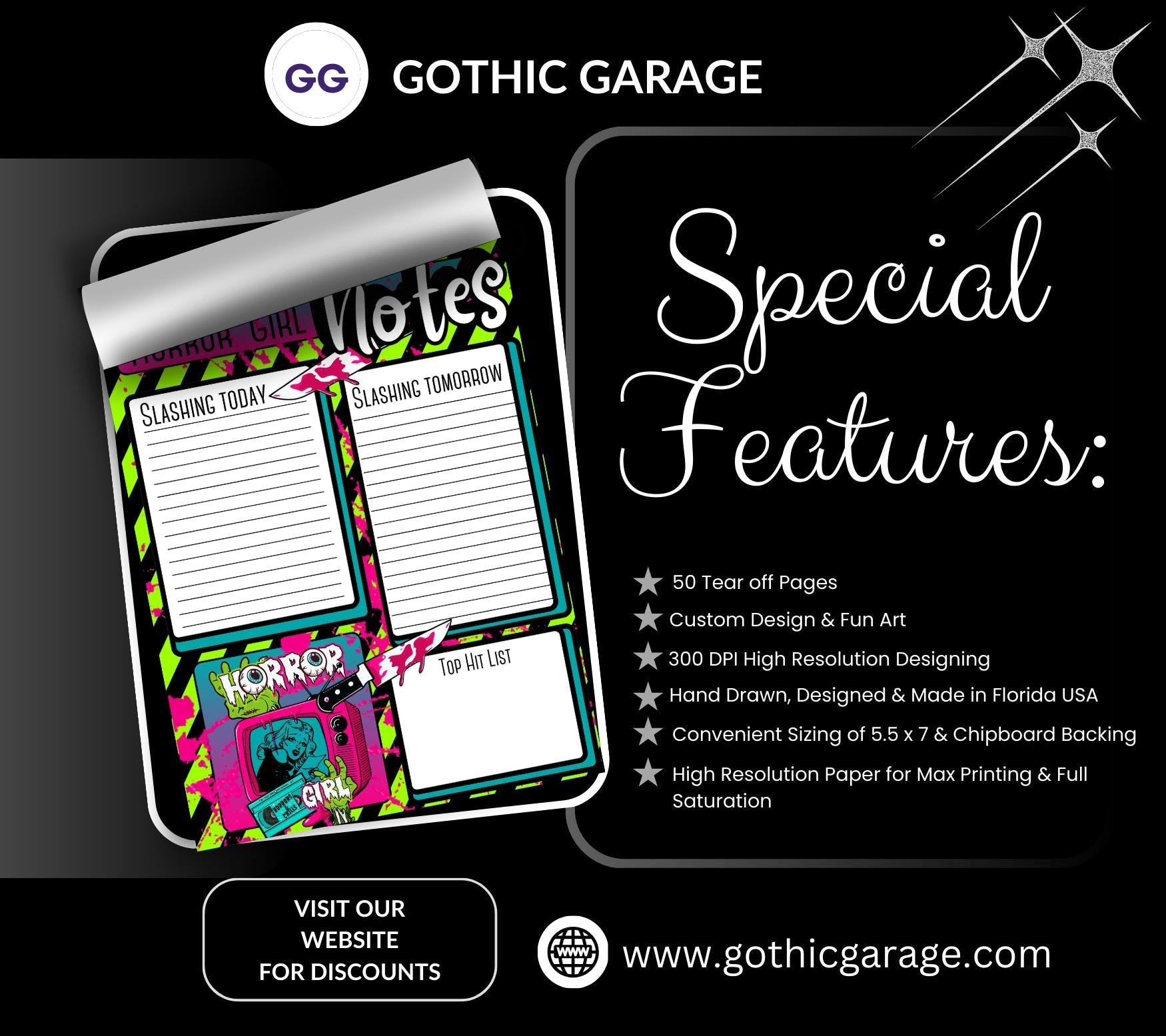 Horror Girl Slasher Tear-Off Notepad – 50 Sheets, Retro Horror Aesthetic, Spooky To-Do List