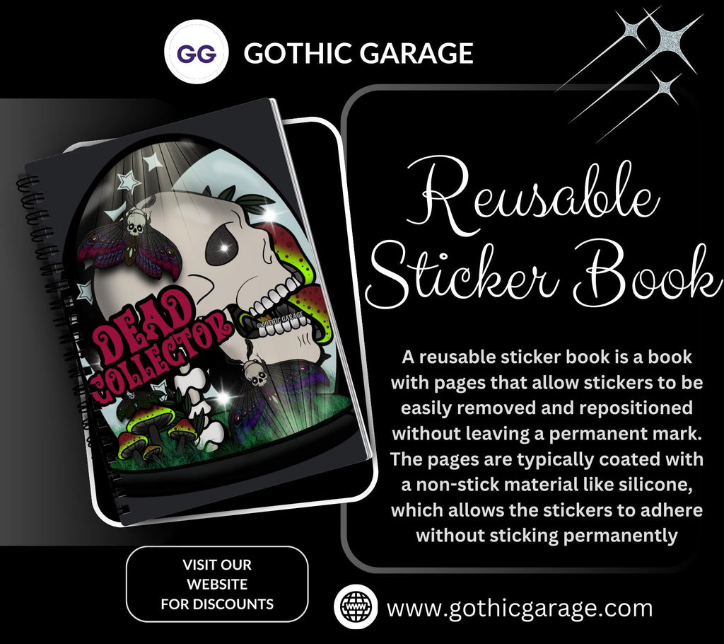 Dead Collector Reusable Sticker Book -  9x6 Album for Organizing your Oddities & Curiosities Stickers, Choose Glossy or Holographic