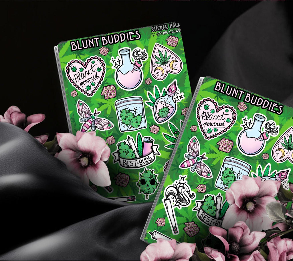 Gothic Marijuana Blunt Buddies Sticker Sheet – Where Fun Meets Plant-Powered Vibes! - Perfect for Scrapbooking and Collecting