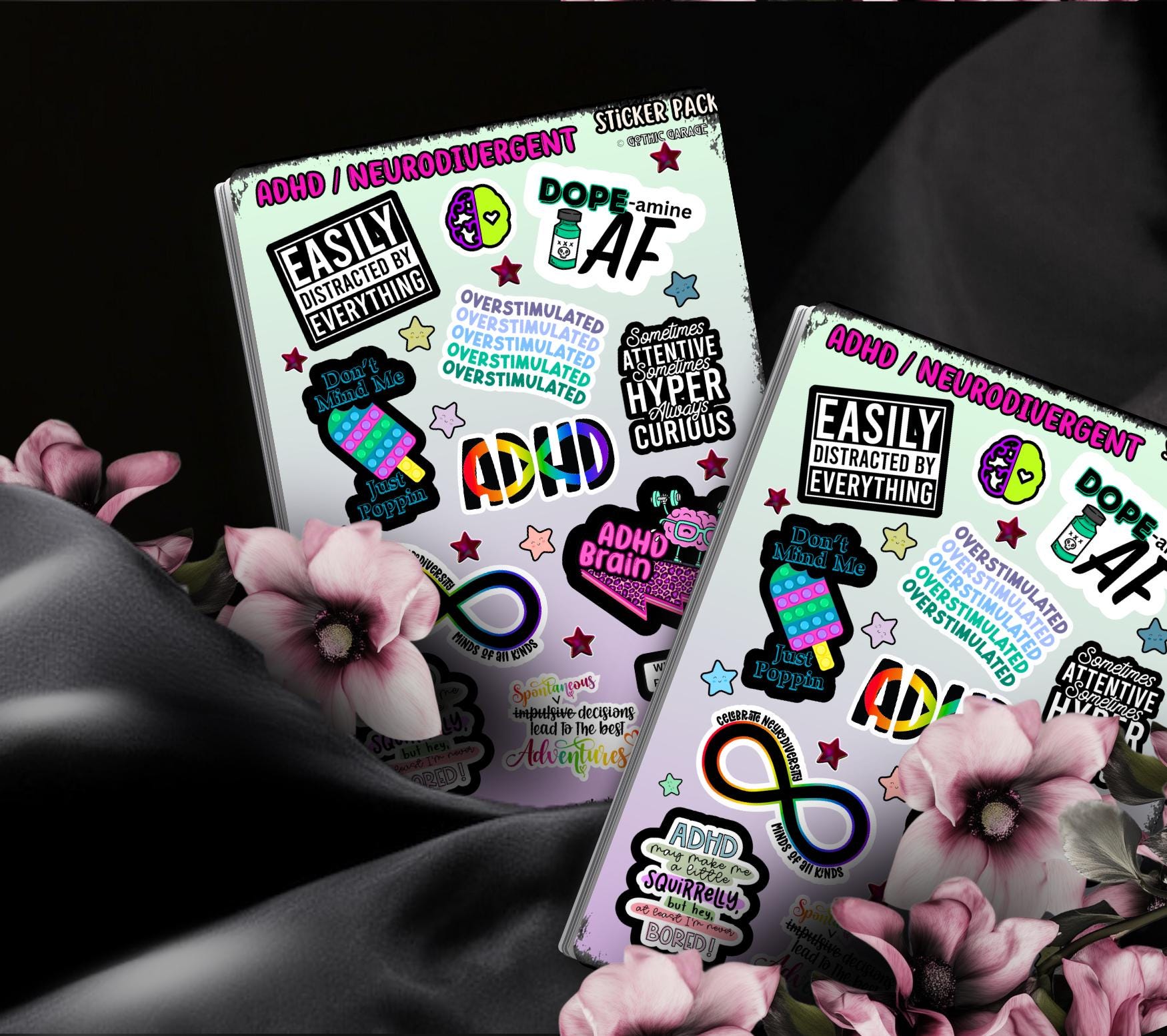 ADHD/Neurodivergent Funny & Sarcastic Sticker Sheet, Budget Friendly Gift for Friends, Collecting and Scrapbooking