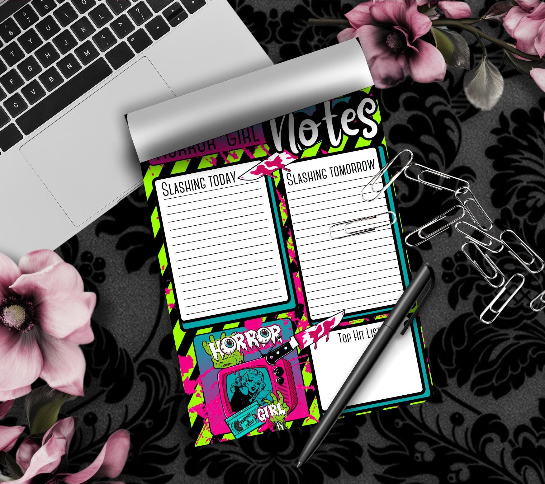 Horror Girl Slasher Tear-Off Notepad – 50 Sheets, Retro Horror Aesthetic, Spooky To-Do List